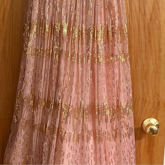 Hailey Logan by Adrianna Papell Pink & Gold Formal Prom Maxi Dress Juniors 3/4 - Picture 7 of 8